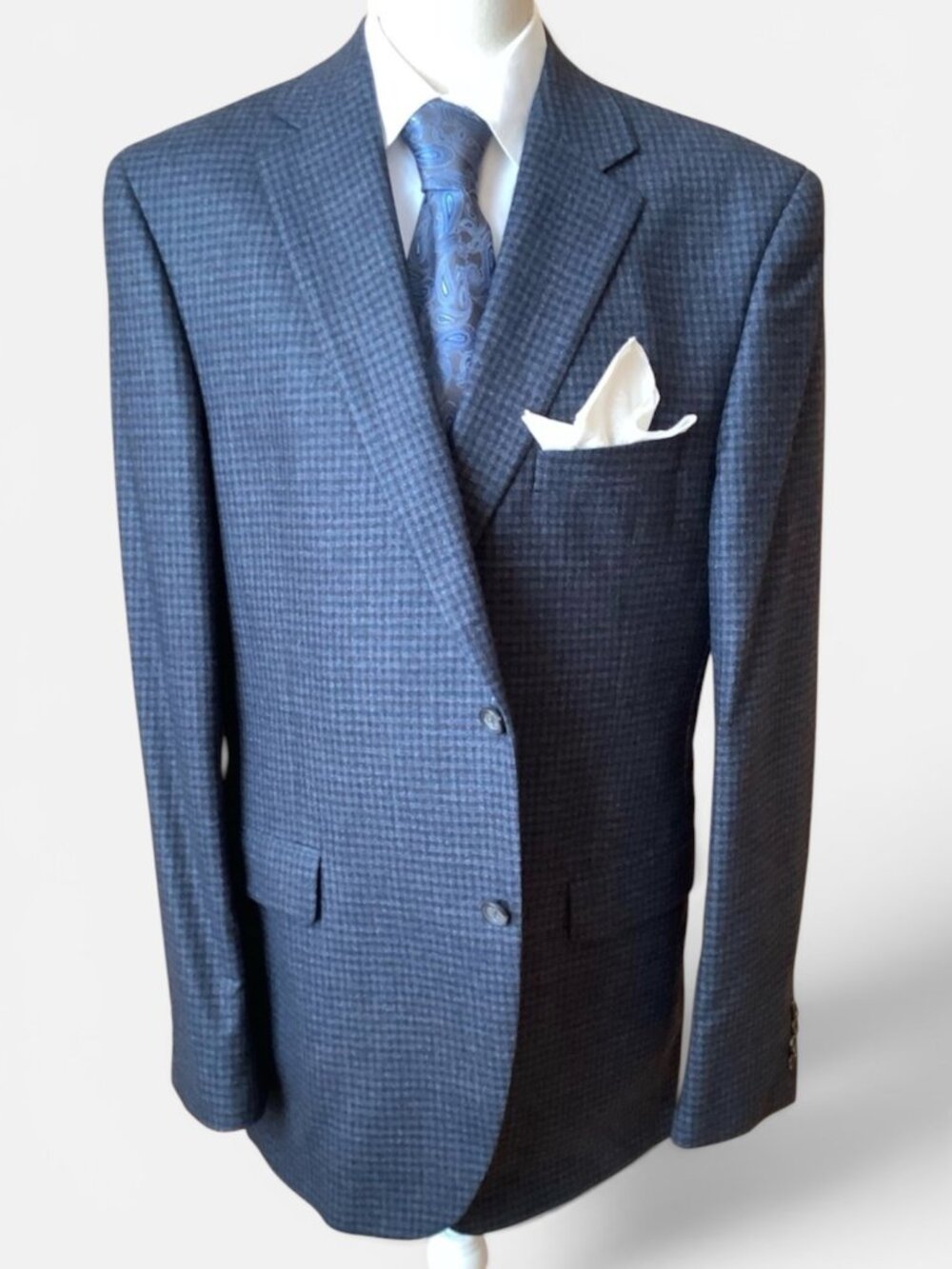 JACK VICTOR Loro Piana Super 120's Wool Check Blazer Sport Coat 44L Blue Brown